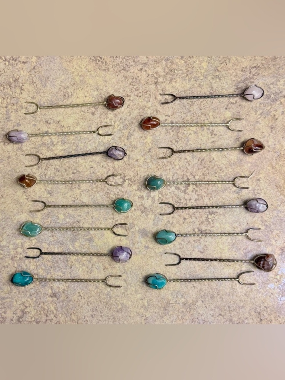 16 vintage silver and gemstone cocktail forks